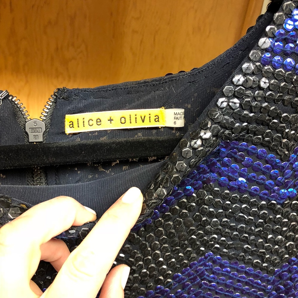 Alice Olivia Fiona Sequin Chevron Stripe Dress - image 2